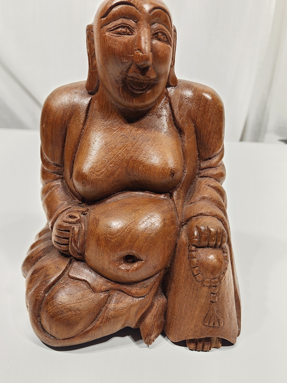 Wooden Happy Buddha Sculpture - Brown